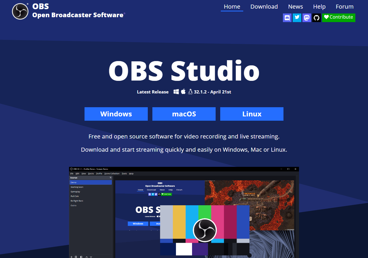 OBS Studio 공식 페이지 화면