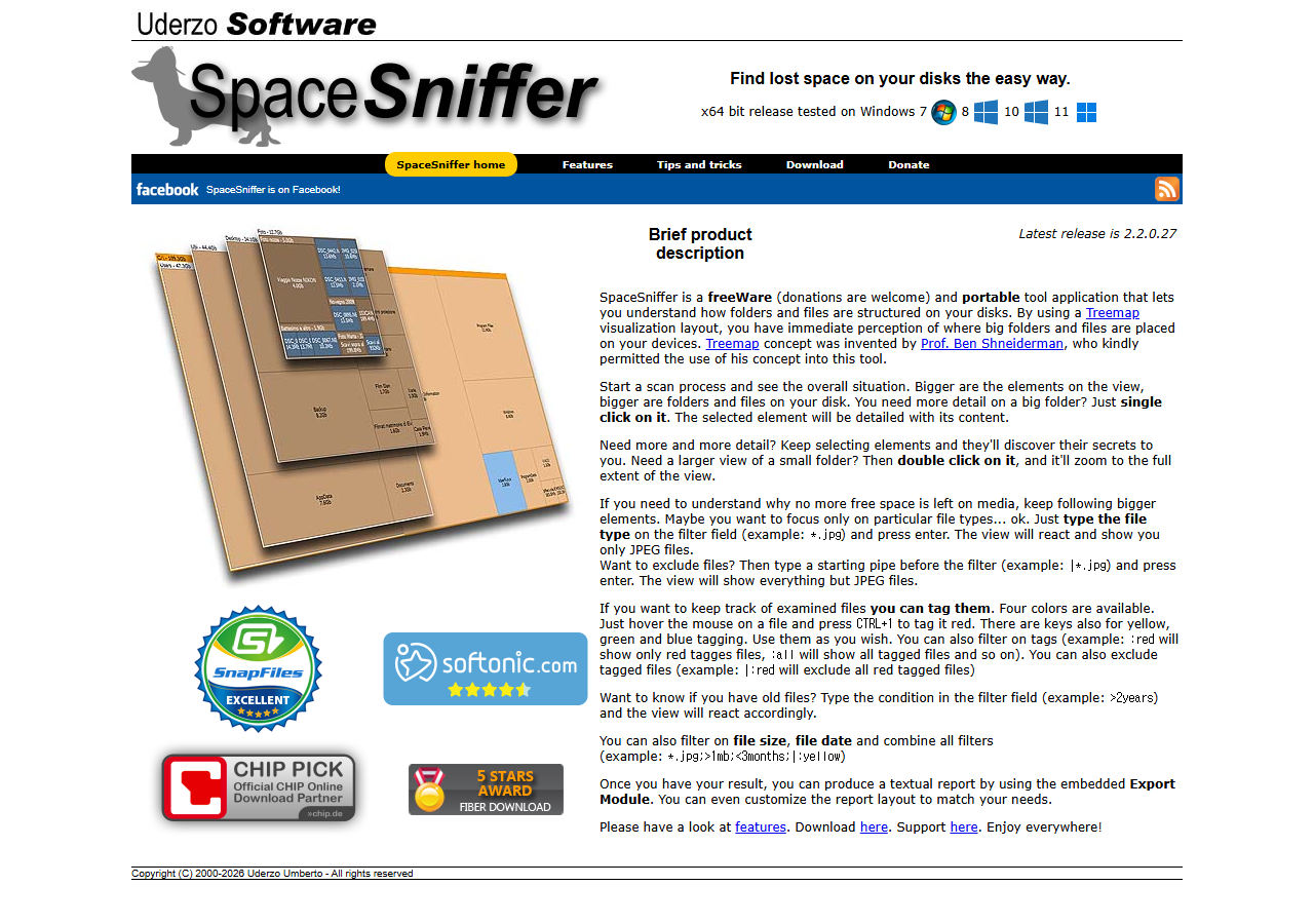 SpaceSniffer 공식 페이지 화면