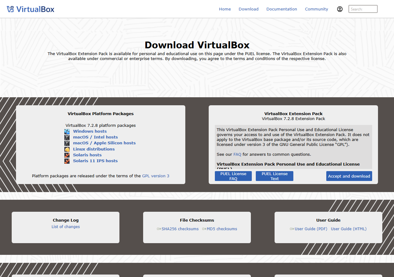 VirtualBox 공식 페이지 화면